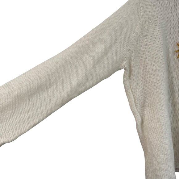 Wooden Ships Metallic Gold Snowflake Crew Lightweight Sweater Womens M/L NEW - Picture 5 of 7